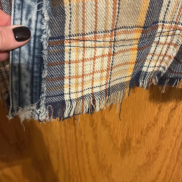 Gimmicks Pieced Patchwork Flannel and Chambray Denim Long Shacket L - Picture 4 of 4